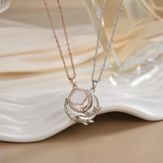 Picture of Wholesale Sun & Moon Magnetic Pendant Charm Necklace, Real Rose Gold Plated 304 Stainless Steel & Brass Women's Eco-friendly PVD Vacuum Plating Waterproof Anti-Tarnish Hypoallergenic Valentine's Day Stylish Gift Jewelry For Retailer, 40cm(15.7") + 5cm(2") long, 1 Set ( 2 PCs/Set)