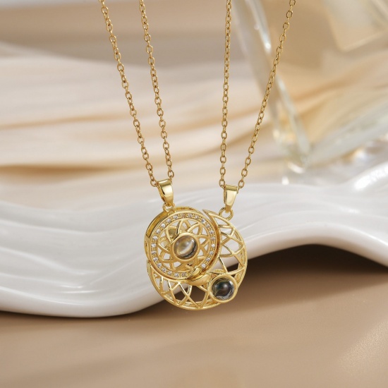 Picture of Wholesale Sun & Moon Magnetic Pendant Charm Necklace, 18K Real Gold Plated 304 Stainless Steel & Brass Women's Eco-friendly PVD Vacuum Plating Waterproof Anti-Tarnish Hypoallergenic Valentine's Day Stylish Gift Jewelry For Retailer, 40cm(15.7") + 5cm(2") long, 1 Set ( 2 PCs/Set)
