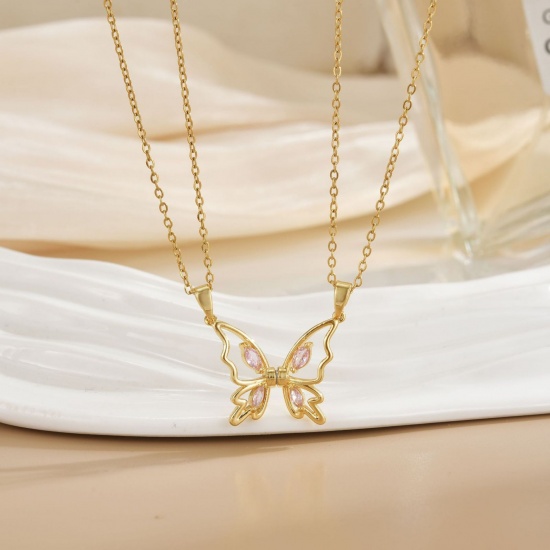Picture of Wholesale Butterfly Animal Magnetic Pendant Charm Necklace, 18K Real Gold Plated 304 Stainless Steel & Brass Women's Eco-friendly PVD Vacuum Plating Waterproof Anti-Tarnish Hypoallergenic Valentine's Day Stylish Gift Jewelry For Retailer, 40cm(15.7") + 5cm(2") long, 1 Set ( 2 PCs/Set)