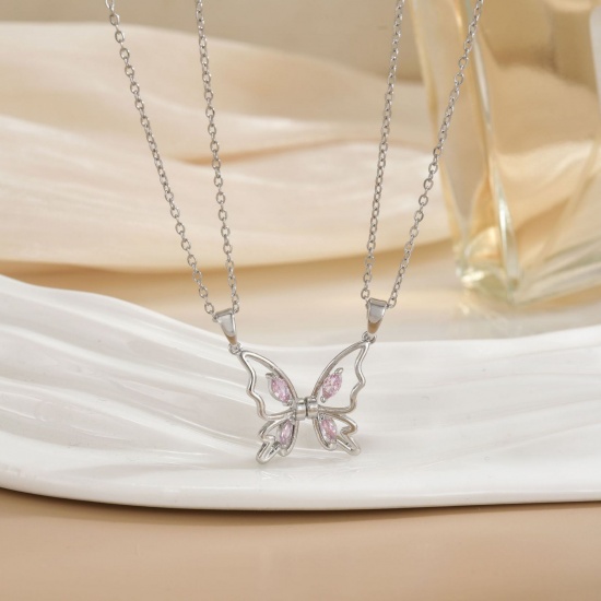 Picture of Wholesale Butterfly Animal Magnetic Pendant Charm Necklace, Silver Tone 304 Stainless Steel & Brass Women's Eco-friendly PVD Vacuum Plating Valentine's Day Stylish Gift Jewelry For Retailer, 40cm(15.7") + 5cm(2") long, 1 Set ( 2 PCs/Set)