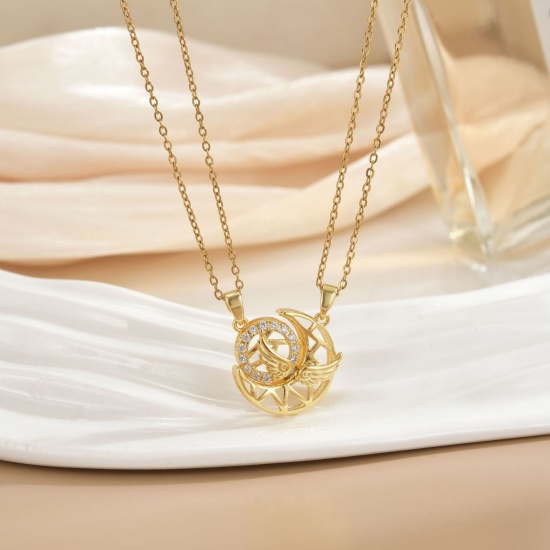 Picture of Wholesale Sun & Moon Magnetic Pendant Charm Necklace, 18K Real Gold Plated 304 Stainless Steel & Brass Women's Eco-friendly PVD Vacuum Plating Waterproof Anti-Tarnish Hypoallergenic Valentine's Day Stylish Gift Jewelry For Retailer, 40cm(15.7") + 5cm(2") long, 1 Set ( 2 PCs/Set)