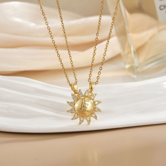 Picture of Wholesale Sun Magnetic Pendant Charm Necklace, 18K Real Gold Plated 304 Stainless Steel & Brass Women's Eco-friendly PVD Vacuum Plating Waterproof Anti-Tarnish Hypoallergenic Valentine's Day Stylish Gift Jewelry For Retailer, 40cm(15.7") + 5cm(2") long, 1 Set ( 2 PCs/Set)