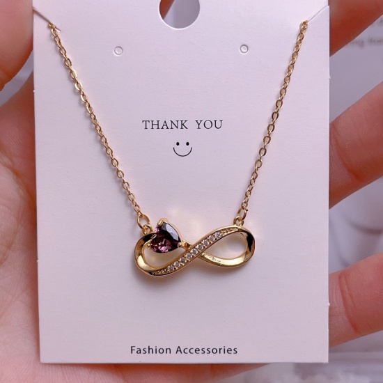 Picture of Wholesale Infinity Symbol Pendant Charm Necklace, 18K Real Gold Plated 304 Stainless Steel & Brass Women's Eco-friendly PVD Vacuum Plating Waterproof Anti-Tarnish Hypoallergenic Valentine's Day Stylish Gift Jewelry For Retailer, 40cm(15.7") + 5cm(2") long, 1 Piece
