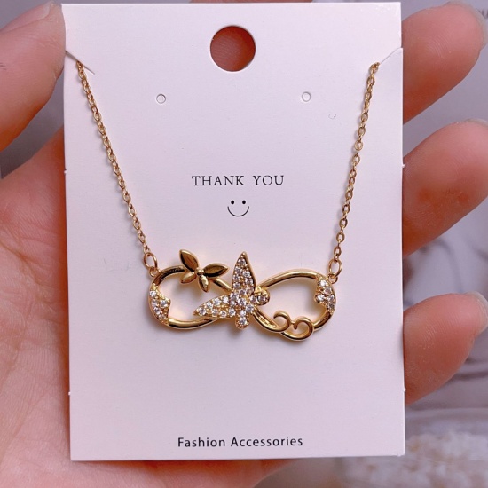 Picture of Wholesale Infinity Symbol Pendant Charm Necklace, 18K Real Gold Plated 304 Stainless Steel & Brass Women's Eco-friendly PVD Vacuum Plating Waterproof Anti-Tarnish Hypoallergenic Valentine's Day Stylish Gift Jewelry For Retailer, 40cm(15.7") + 5cm(2") long, 1 Piece
