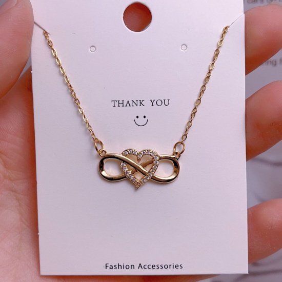 Picture of Wholesale Infinity Symbol Pendant Charm Necklace, 18K Real Gold Plated 304 Stainless Steel & Brass Women's Eco-friendly PVD Vacuum Plating Waterproof Anti-Tarnish Hypoallergenic Valentine's Day Stylish Gift Jewelry For Retailer, 40cm(15.7") + 5cm(2") long, 1 Piece