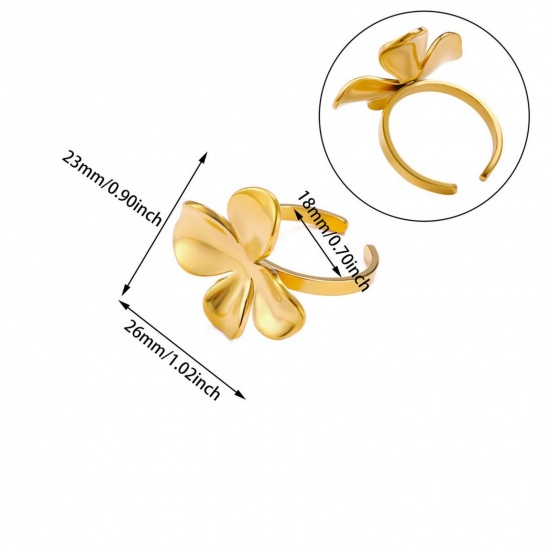 Picture of Wholesale Women's Gift Flower Open Rings, 18K Gold Plated 304 Stainless Steel, Vacuum Plating Exquisite Stylish Jewelry Supply, 18mm(US Size 7.75), 1 Piece
