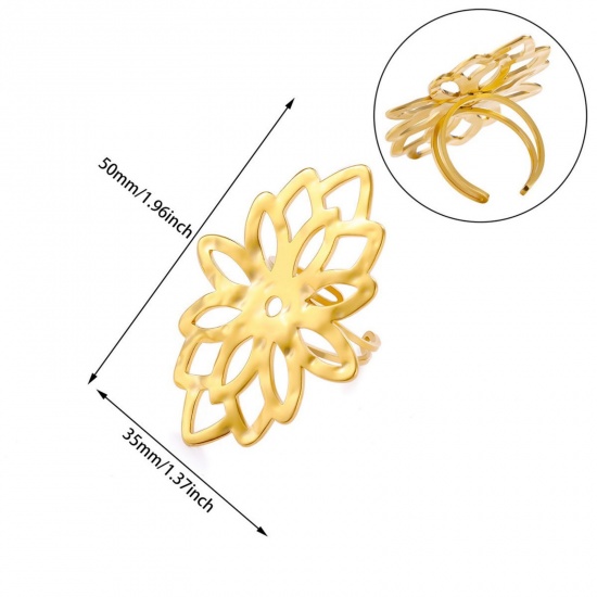 Picture of Wholesale Women's Gift Flower Open Rings, 18K Gold Plated 304 Stainless Steel, Vacuum Plating Exquisite Stylish Jewelry Supply, 18mm(US Size 7.75), 1 Piece