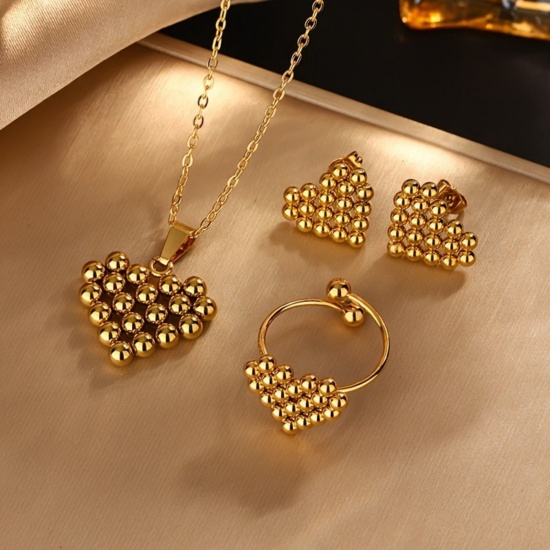 Picture of Wholesale Heart Necklace & Earrings, 18K Gold Plated 201 Stainless Steel Women's Eco-friendly Valentine's Day Retro Gift Jewelry For Retailer, 1 Set