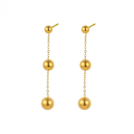 Picture of Wholesale Exquisite Stylish Earrings, 18K Gold Plated 304 Stainless Steel, Women's Eco-friendly Gift Jewelry Supply, 5cm, 1 Pair
