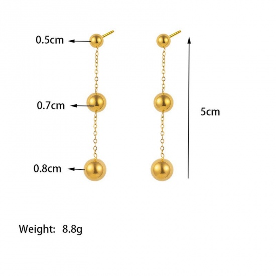 Picture of Wholesale Exquisite Stylish Earrings, 18K Gold Plated 304 Stainless Steel, Women's Eco-friendly Gift Jewelry Supply, 5cm, 1 Pair