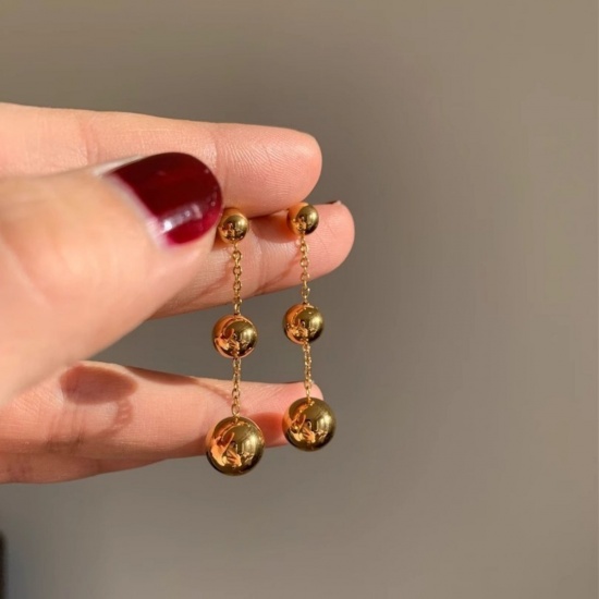 Picture of Wholesale Exquisite Stylish Earrings, 18K Gold Plated 304 Stainless Steel, Women's Eco-friendly Gift Jewelry Supply, 5cm, 1 Pair