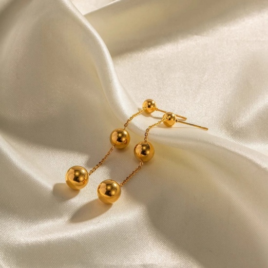 Picture of Wholesale Exquisite Stylish Earrings, 18K Gold Plated 304 Stainless Steel, Women's Eco-friendly Gift Jewelry Supply, 5cm, 1 Pair