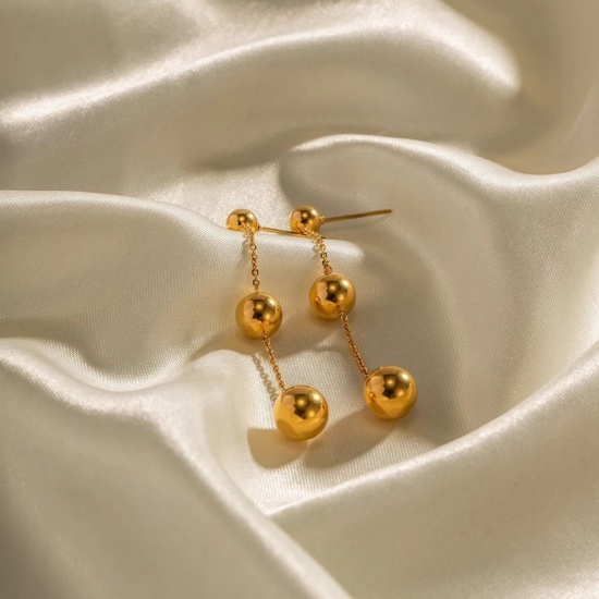 Picture of Wholesale Exquisite Stylish Earrings, 18K Gold Plated 304 Stainless Steel, Women's Eco-friendly Gift Jewelry Supply, 5cm, 1 Pair