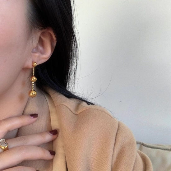 Picture of Wholesale Exquisite Stylish Earrings, 18K Gold Plated 304 Stainless Steel, Women's Eco-friendly Gift Jewelry Supply, 5cm, 1 Pair