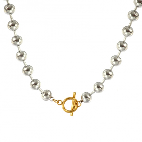 Picture of Wholesale Two Tone Ball Chain Necklace, Silver Tone 304 Stainless Steel, Unisex Eco-friendly PVD Vacuum Plating Minimalist Gift Jewelry For Retailer 45cm(17.7") long, Chain Size: 8mm, 1 Piece
