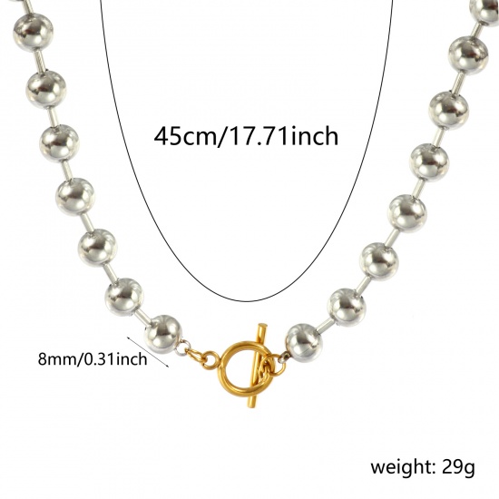 Picture of Wholesale Two Tone Ball Chain Necklace, Silver Tone 304 Stainless Steel, Unisex Eco-friendly PVD Vacuum Plating Minimalist Gift Jewelry For Retailer 45cm(17.7") long, Chain Size: 8mm, 1 Piece