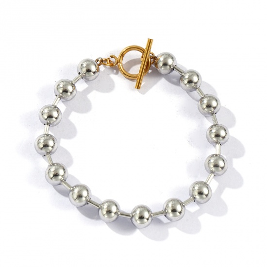 Picture of Wholesale Two Tone Ball Chain Bracelets, Silver Tone 304 Stainless Steel, Unisex Eco-friendly PVD Vacuum Plating Minimalist Gift Jewelry For Retailer 19cm(7.5") long, Chain Size: 8mm, 1 Piece