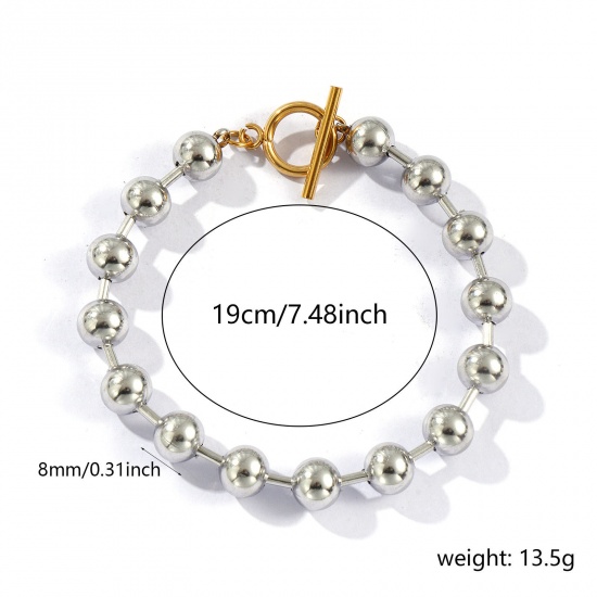 Picture of Wholesale Two Tone Ball Chain Bracelets, Silver Tone 304 Stainless Steel, Unisex Eco-friendly PVD Vacuum Plating Minimalist Gift Jewelry For Retailer 19cm(7.5") long, Chain Size: 8mm, 1 Piece