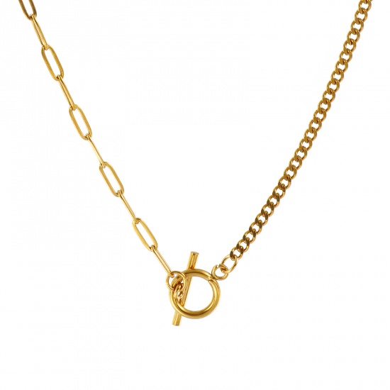 Picture of Wholesale Splicing Paperclip Link Chain Necklace, 18K Real Gold Plated 304 Stainless Steel, Unisex Eco-friendly PVD Vacuum Plating Waterproof Anti-Tarnish Hypoallergenic Minimalist Gift Jewelry For Retailer 47cm(18.5") long, Chain Size: 3mm, 1 Piece