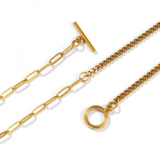 Picture of Wholesale Splicing Paperclip Link Chain Necklace, 18K Real Gold Plated 304 Stainless Steel, Unisex Eco-friendly PVD Vacuum Plating Waterproof Anti-Tarnish Hypoallergenic Minimalist Gift Jewelry For Retailer 47cm(18.5") long, Chain Size: 3mm, 1 Piece