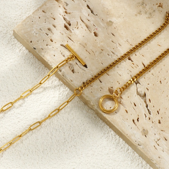 Picture of Wholesale Splicing Paperclip Link Chain Necklace, 18K Real Gold Plated 304 Stainless Steel, Unisex Eco-friendly PVD Vacuum Plating Waterproof Anti-Tarnish Hypoallergenic Minimalist Gift Jewelry For Retailer 47cm(18.5") long, Chain Size: 3mm, 1 Piece