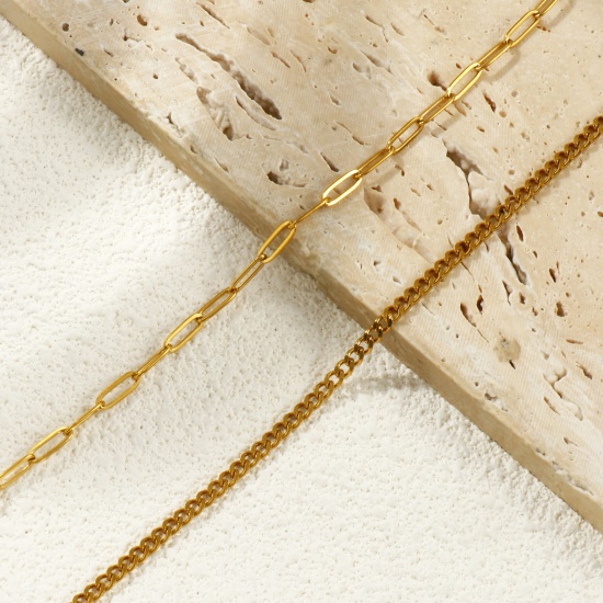 Picture of Wholesale Splicing Paperclip Link Chain Necklace, 18K Real Gold Plated 304 Stainless Steel, Unisex Eco-friendly PVD Vacuum Plating Waterproof Anti-Tarnish Hypoallergenic Minimalist Gift Jewelry For Retailer 47cm(18.5") long, Chain Size: 3mm, 1 Piece