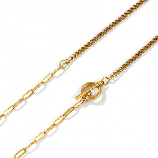 Picture of Wholesale Splicing Paperclip Link Chain Necklace, 18K Real Gold Plated 304 Stainless Steel, Unisex Eco-friendly PVD Vacuum Plating Waterproof Anti-Tarnish Hypoallergenic Minimalist Gift Jewelry For Retailer 47cm(18.5") long, Chain Size: 3mm, 1 Piece