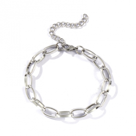 Image de de Gros Bracelets Argent Mat en 304 Acier Inoxydable, Chaîne de Trombone Unisexe Respectueux de la Nature Élégant Minimaliste Cadeau Fournitures de Bijoux 17cm long, 1 Pièce