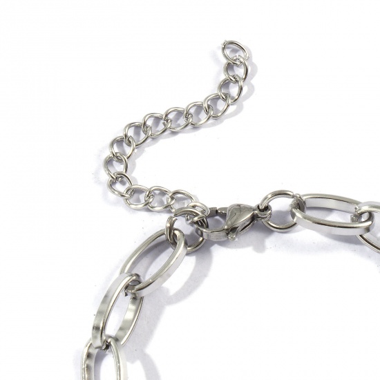 Image de de Gros Bracelets Argent Mat en 304 Acier Inoxydable, Chaîne de Trombone Unisexe Respectueux de la Nature Élégant Minimaliste Cadeau Fournitures de Bijoux 17cm long, 1 Pièce