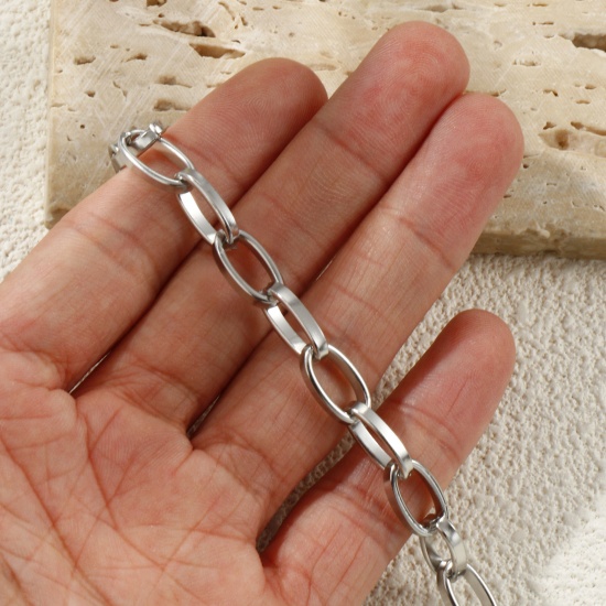 Image de de Gros Bracelets Argent Mat en 304 Acier Inoxydable, Chaîne de Trombone Unisexe Respectueux de la Nature Élégant Minimaliste Cadeau Fournitures de Bijoux 17cm long, 1 Pièce