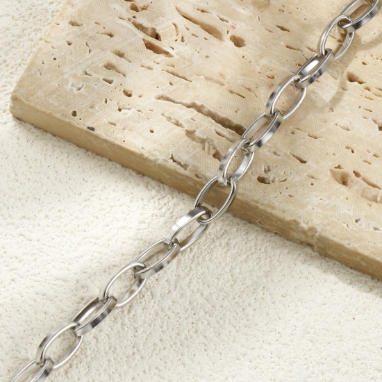 Image de de Gros Bracelets Argent Mat en 304 Acier Inoxydable, Chaîne de Trombone Unisexe Respectueux de la Nature Élégant Minimaliste Cadeau Fournitures de Bijoux 17cm long, 1 Pièce