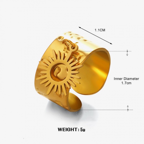 Picture of Wholesale Women's Gift Sun Open Adjustable Rings, 18K Gold Plated 304 Stainless Steel, Eco-friendly PVD Vacuum Plating Galaxy Stylish Jewelry Supply, 17mm(US Size 6.5), 1 Piece