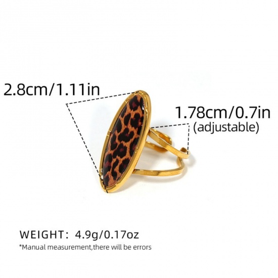 Bild von Großhandel Frauen Geschenk Oval Leopard Offen Verstellbar Ring, 18K Vergoldet 304 Edelstahl, Umweltfreundliche PVD-Vakuumbeschichtung Exquisit Stilvoll Schmuckbedarf, 17.8mm（US Größe:7.5), 1 Stück