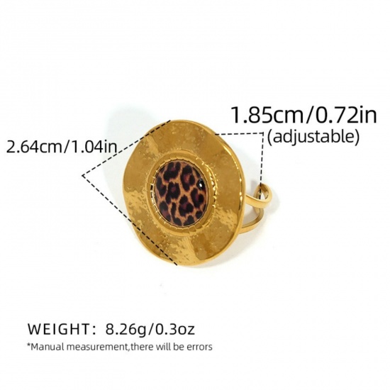 Bild von Großhandel Frauen Geschenk Rund Scheibe Leopard Offen Verstellbar Ring, 18K Vergoldet 304 Edelstahl, Umweltfreundliche PVD-Vakuumbeschichtung Exquisit Stilvoll Schmuckbedarf, 18.5mm（US Größe:8.5), 1 Stück