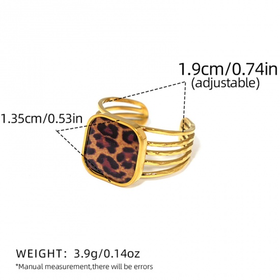 Bild von Großhandel Frauen Geschenk Quadrat Leopard Offen Verstellbar Ring, 18K Vergoldet 304 Edelstahl, Umweltfreundliche PVD-Vakuumbeschichtung Exquisit Stilvoll Schmuckbedarf, 19mm (US Größe 9), 1 Stück