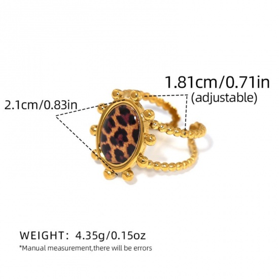 Bild von Großhandel Frauen Geschenk Oval Leopard Offen Verstellbar Ring, 18K Vergoldet 304 Edelstahl, Umweltfreundliche PVD-Vakuumbeschichtung Exquisit Stilvoll Schmuckbedarf, 18.1mm（US Größe:8), 1 Stück