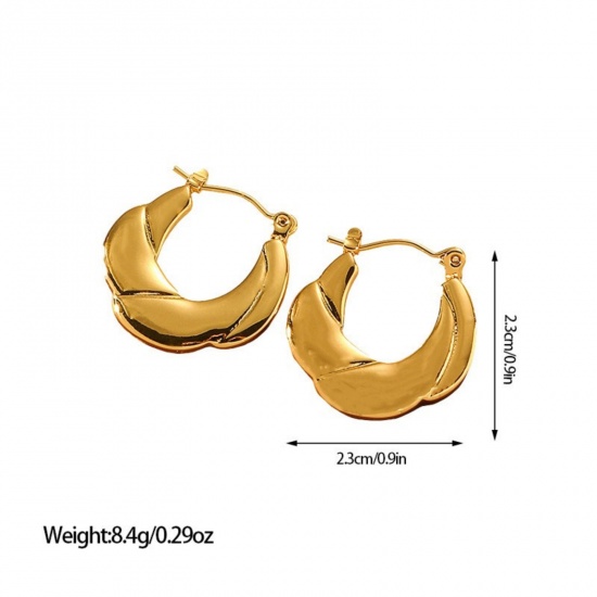 Picture of Wholesale Exquisite Stylish Hoop Earrings, 18K Gold Plated 304 Stainless Steel, Women's Eco-friendly Gift Jewelry Supply, 23mm x 23mm, 1 Pair