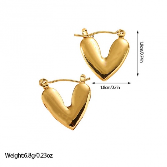 Picture of Wholesale Valentine's Day Stylish Hoop Earrings, Heart 18K Gold Plated 304 Stainless Steel, Women's Eco-friendly Gift Jewelry Supply, 19mm x 18mm, 1 Pair