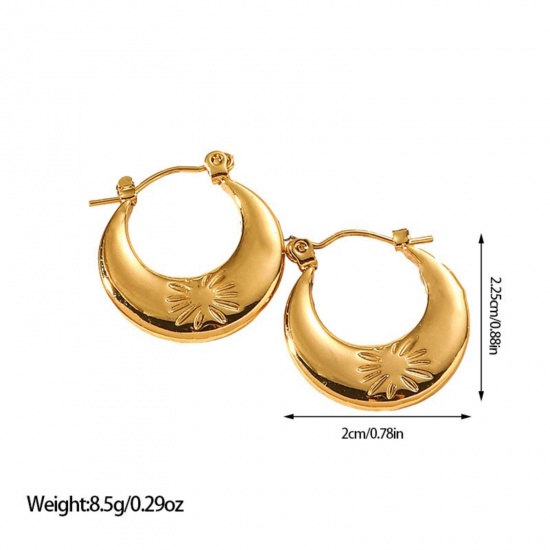 Picture of Wholesale Exquisite Stylish Hoop Earrings, 18K Gold Plated 304 Stainless Steel, Women's Eco-friendly Gift Jewelry Supply, 22.5mm x 20mm, 1 Pair