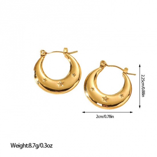 Picture of Wholesale Exquisite Stylish Hoop Earrings, 18K Gold Plated 304 Stainless Steel, Women's Eco-friendly Gift Jewelry Supply, 22.5mm x 20mm, 1 Pair