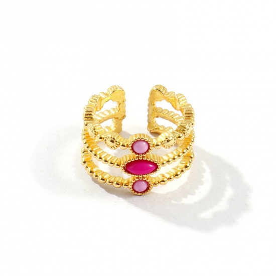 Picture of Wholesale Women's Gift Fuchsia Open Adjustable Rings, 18K Gold Plated Brass & Resin, Eco-friendly Exquisite Stylish Jewelry Supply 16.5mm(US Size 6), 1 Piece