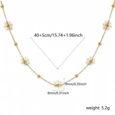 Immagine di All'Ingrosso Fiore Bianco Imitata Perla Catena a Cavo Collana di Perline, 18K Vero Oro Placcato 304 Acciaio Inossidabile & Acrilato, Donne Placcatura Sottovuoto PVD Ecologica Impermeabile Anti-Ossidante Ipoallergenico Elegante Dolce & Carino Regalo Gioielleria al Dettaglio 40cm + 5cm Lunghezza, 1 Pz