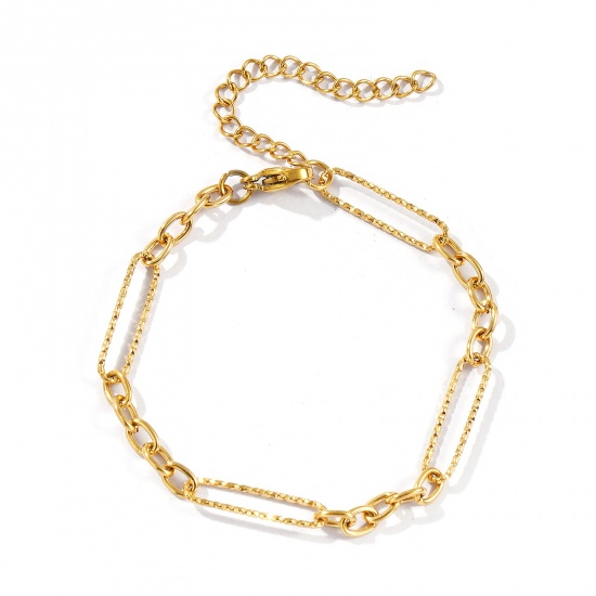 Picture of Wholesale 5:1 Figaro Link Chain Bracelets, 18K Real Gold Plated 304 Stainless Steel, Unisex Eco-friendly PVD Vacuum Plating Waterproof Anti-Tarnish Hypoallergenic Stylish Minimalist Gift Jewelry Supply 16.5cm(6 4/8") long, 1 Piece
