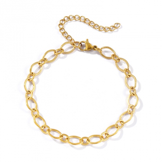 Picture of Wholesale 1:1 Figaro Link Chain Bracelets, 18K Real Gold Plated 304 Stainless Steel, Unisex Eco-friendly PVD Vacuum Plating Waterproof Anti-Tarnish Hypoallergenic Stylish Minimalist Gift Jewelry Supply 17cm(6.7") long, 1 Piece