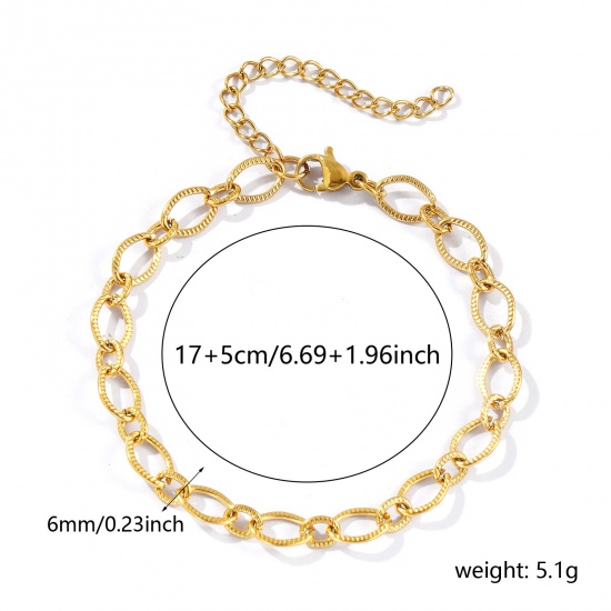 Picture of Wholesale 1:1 Figaro Link Chain Bracelets, 18K Real Gold Plated 304 Stainless Steel, Unisex Eco-friendly PVD Vacuum Plating Waterproof Anti-Tarnish Hypoallergenic Stylish Minimalist Gift Jewelry Supply 17cm(6.7") long, 1 Piece