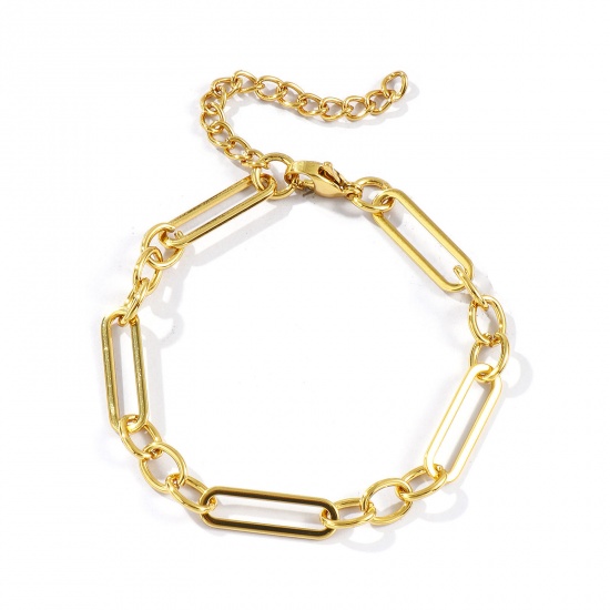 Immagine di All'Ingrosso Catena a Cavo Braccialetti, Placcato Oro 18K 304 Acciaio Inossidabile, Unisex Ecologico Elegante Minimalista Regalo Fornitura di Gioielli 17cm Lunghezza, 1 Pz