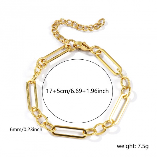 Immagine di All'Ingrosso Catena a Cavo Braccialetti, Placcato Oro 18K 304 Acciaio Inossidabile, Unisex Ecologico Elegante Minimalista Regalo Fornitura di Gioielli 17cm Lunghezza, 1 Pz