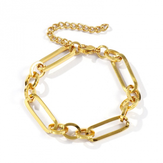 Immagine di All'Ingrosso Catena a Cavo Braccialetti, Placcato Oro 18K 304 Acciaio Inossidabile, Unisex Ecologico Elegante Minimalista Regalo Fornitura di Gioielli 17cm Lunghezza, 1 Pz