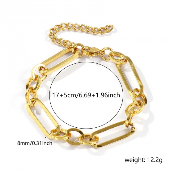 Immagine di All'Ingrosso Catena a Cavo Braccialetti, Placcato Oro 18K 304 Acciaio Inossidabile, Unisex Ecologico Elegante Minimalista Regalo Fornitura di Gioielli 17cm Lunghezza, 1 Pz