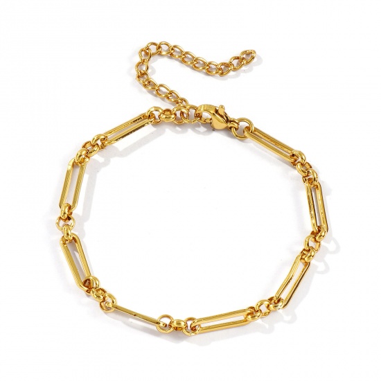 Immagine di All'Ingrosso Catena a Cavo Braccialetti, Placcato Oro 18K 304 Acciaio Inossidabile, Unisex Ecologico Elegante Minimalista Regalo Fornitura di Gioielli 17cm Lunghezza, 1 Pz